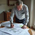 Propriétaire examinant les documents administratifs pour obtenir une autorisation de goudronner sa cour