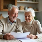 Couple senior souriant en cuisine moderne