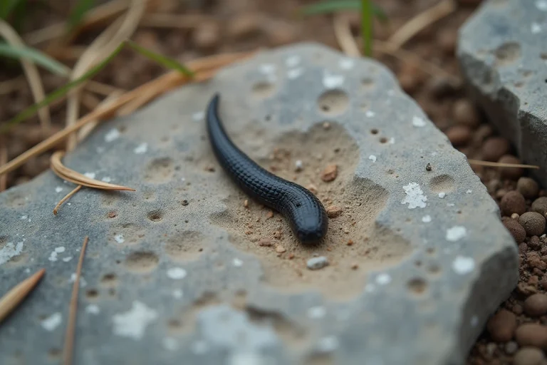 Crottes de serpent sur une roche grise avec résidu blanchâtre d'acide urique, vue de dessus en macro
