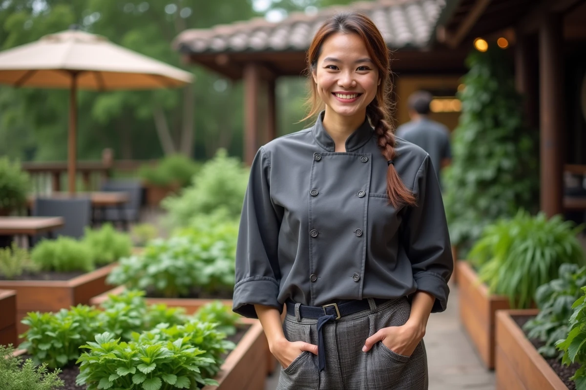Jeune femme chef dans un jardin de légumes