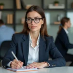 Femme en formation prenant des notes lors d'un atelier professionnel