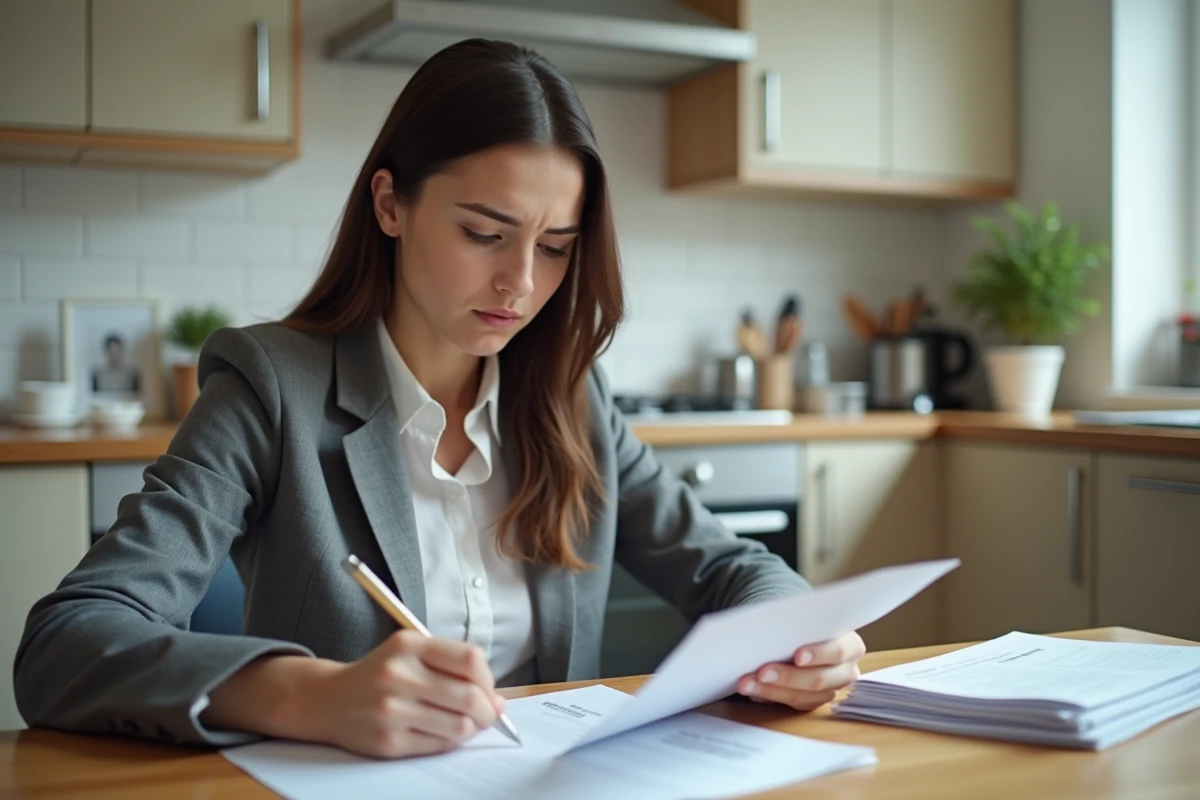Femme concentrée remplissant papiers de penalisation