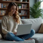 Jeune femme regardant des sites de streaming sur son ordinateur