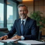 Homme d'affaires en costume dans un bureau moderne