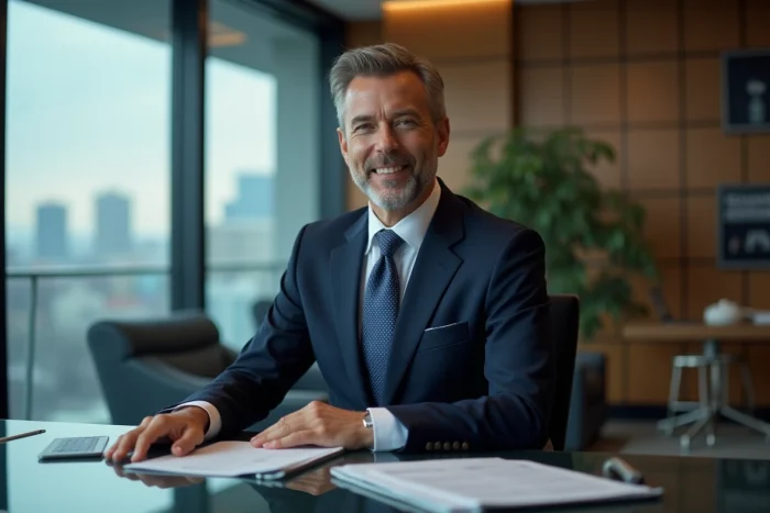 Homme d'affaires en costume dans un bureau moderne