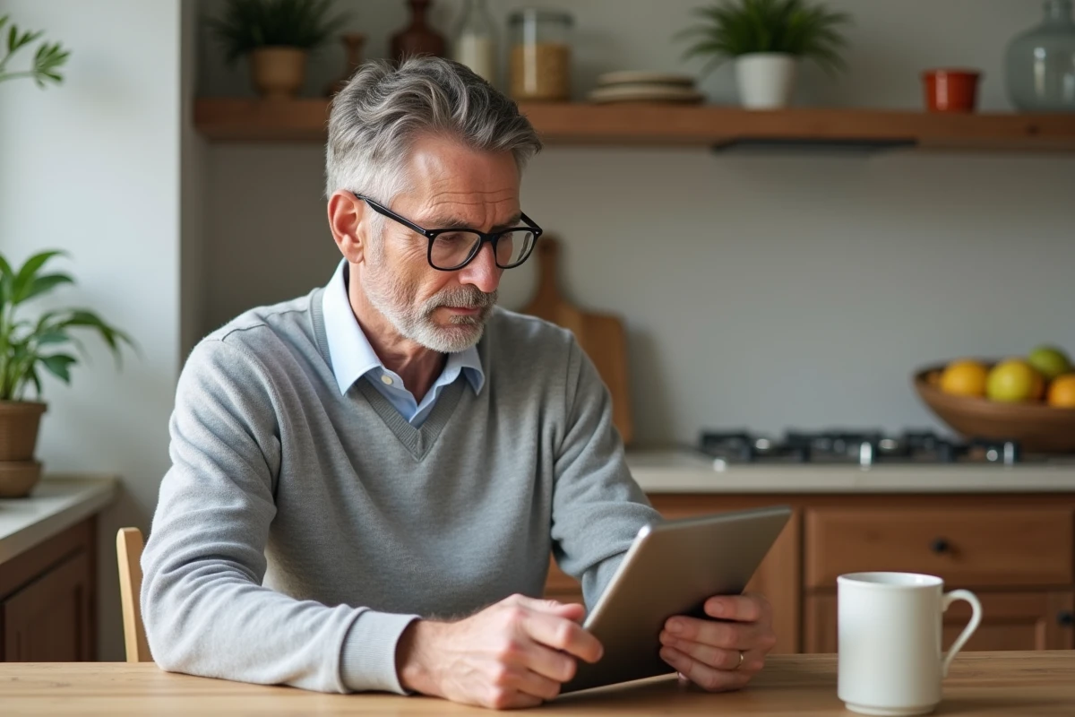 Homme d age compare des avis sur des produits de sante