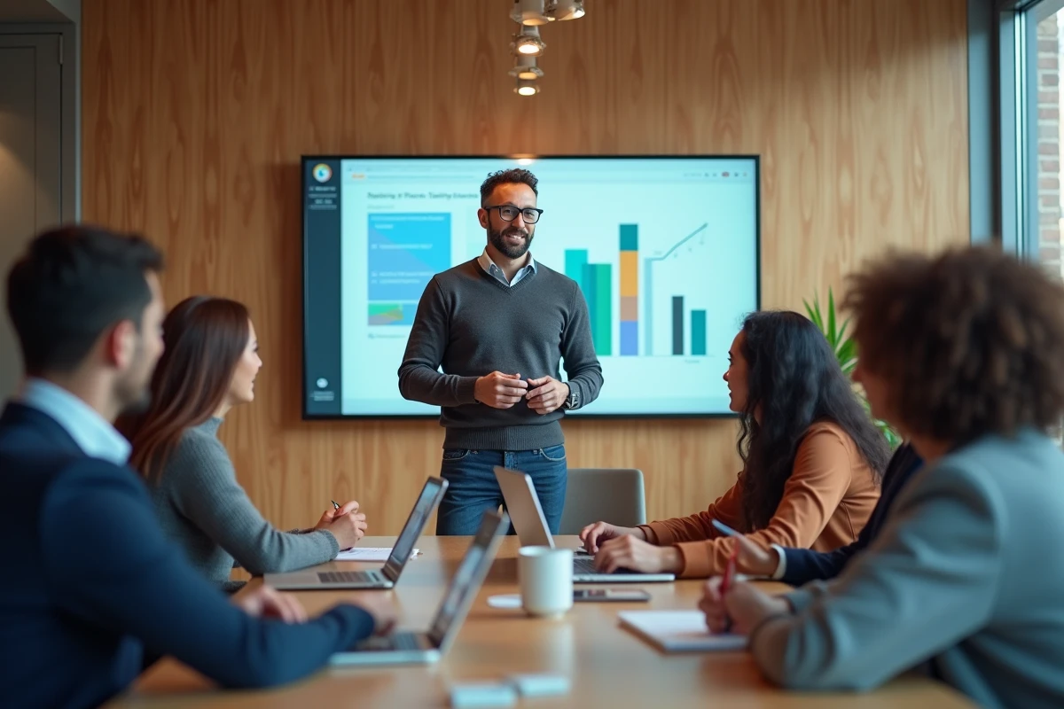 Homme présentant un diaporama lors d