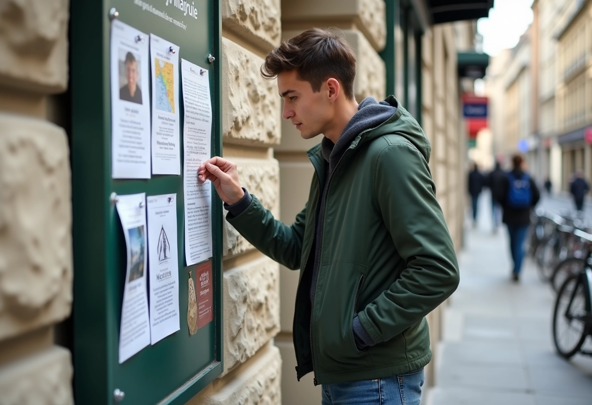 Jeune homme affichant un projet sur le panneau d